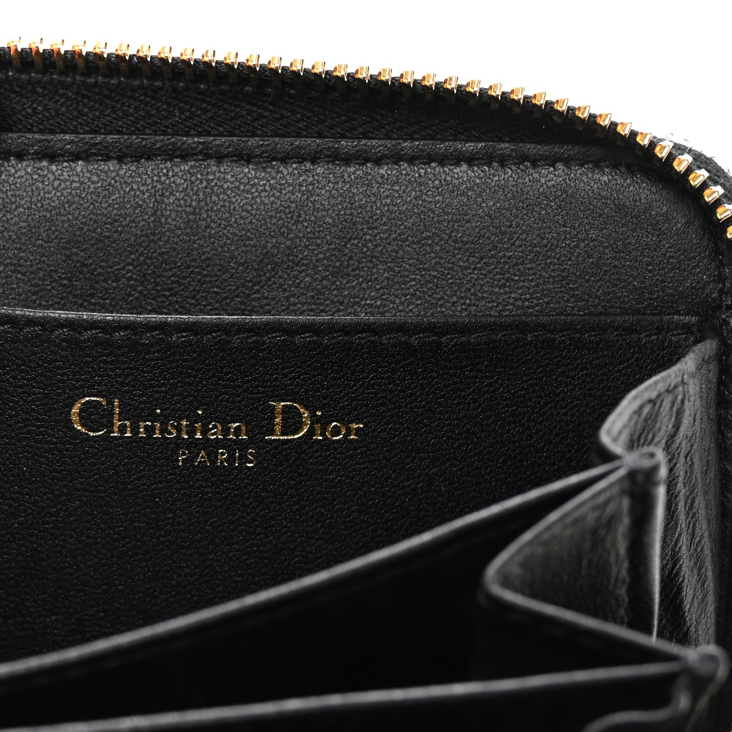 Grained Calfskin Supple Cannage Caro Compact Zip  Wallet Black
