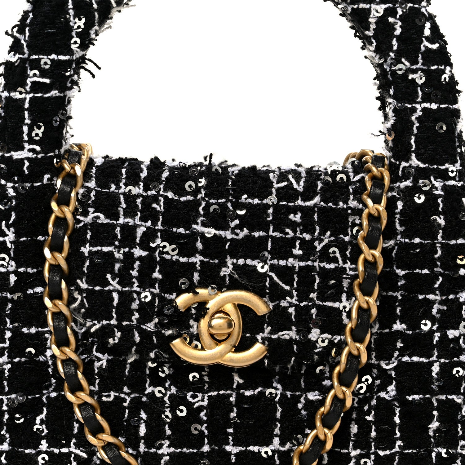 Tweed Quilted Nano Kelly Shopper Black White