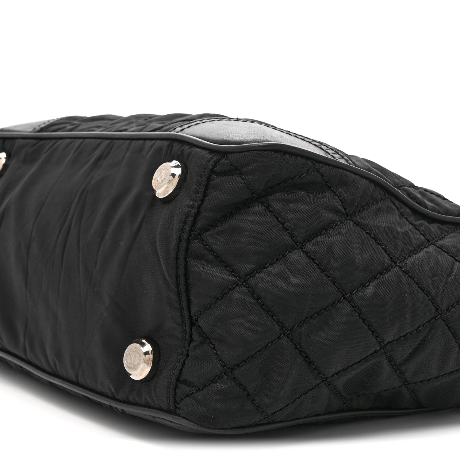 Nylon Calfskin Quilted CC Paris New York Tote Bag Black