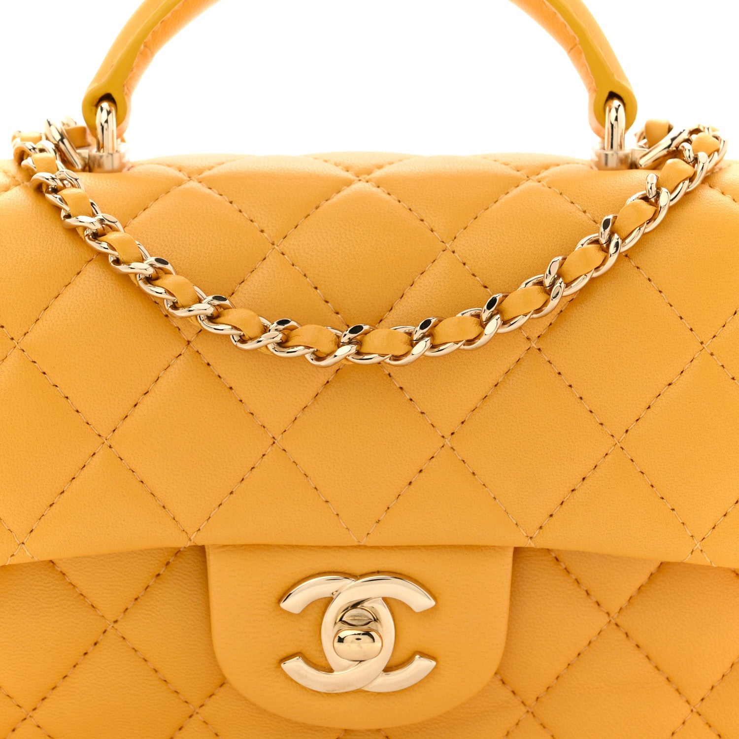 Lambskin Quilted Mini Top Handle Rectangular Flap Yellow