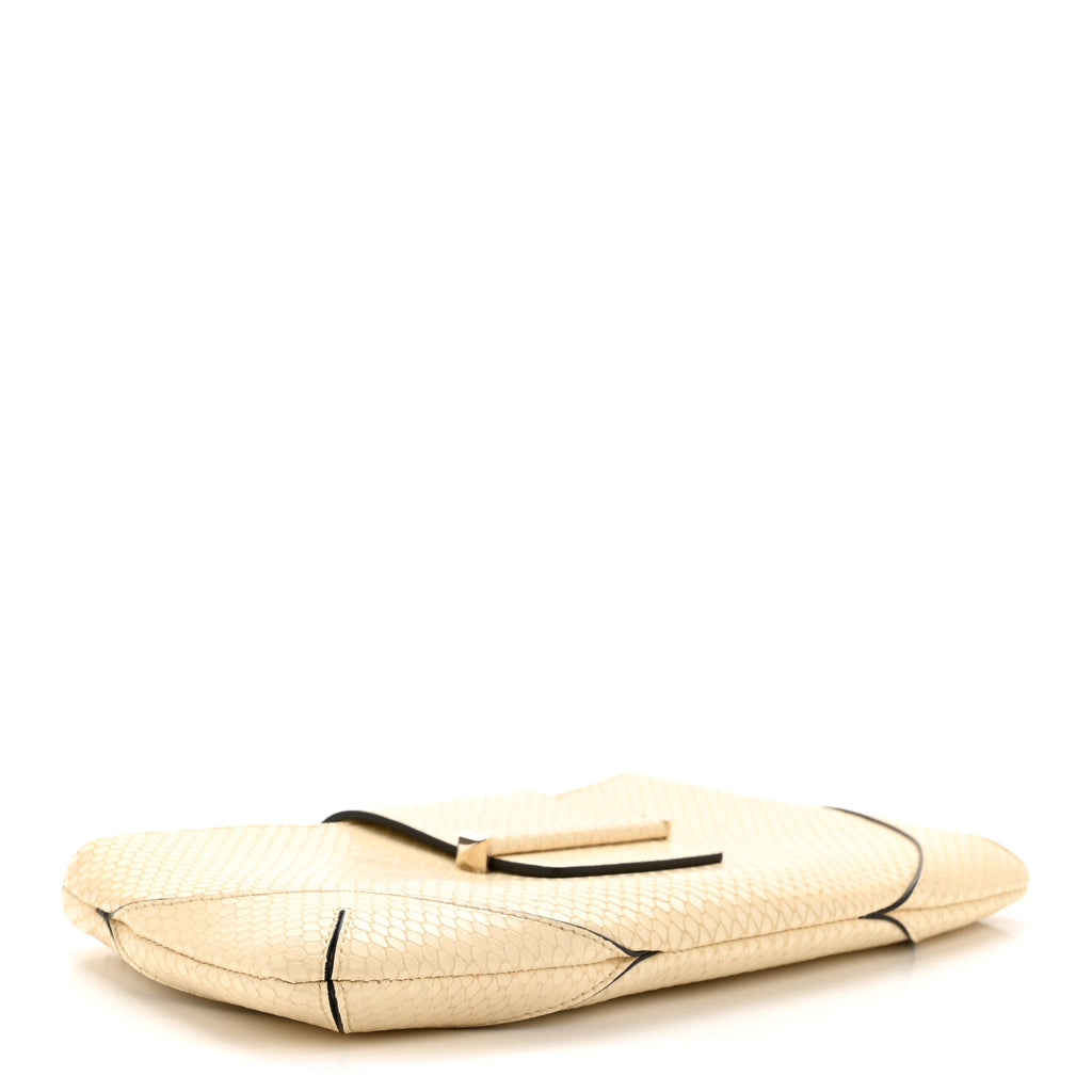 Elaphe Snakeskin Printed Bar Slim Clutch Buttermilk