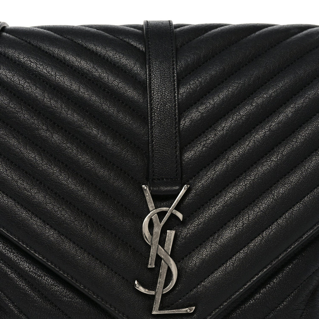 Sheepskin Matelasse Chevron Monogram Large College Bag Black