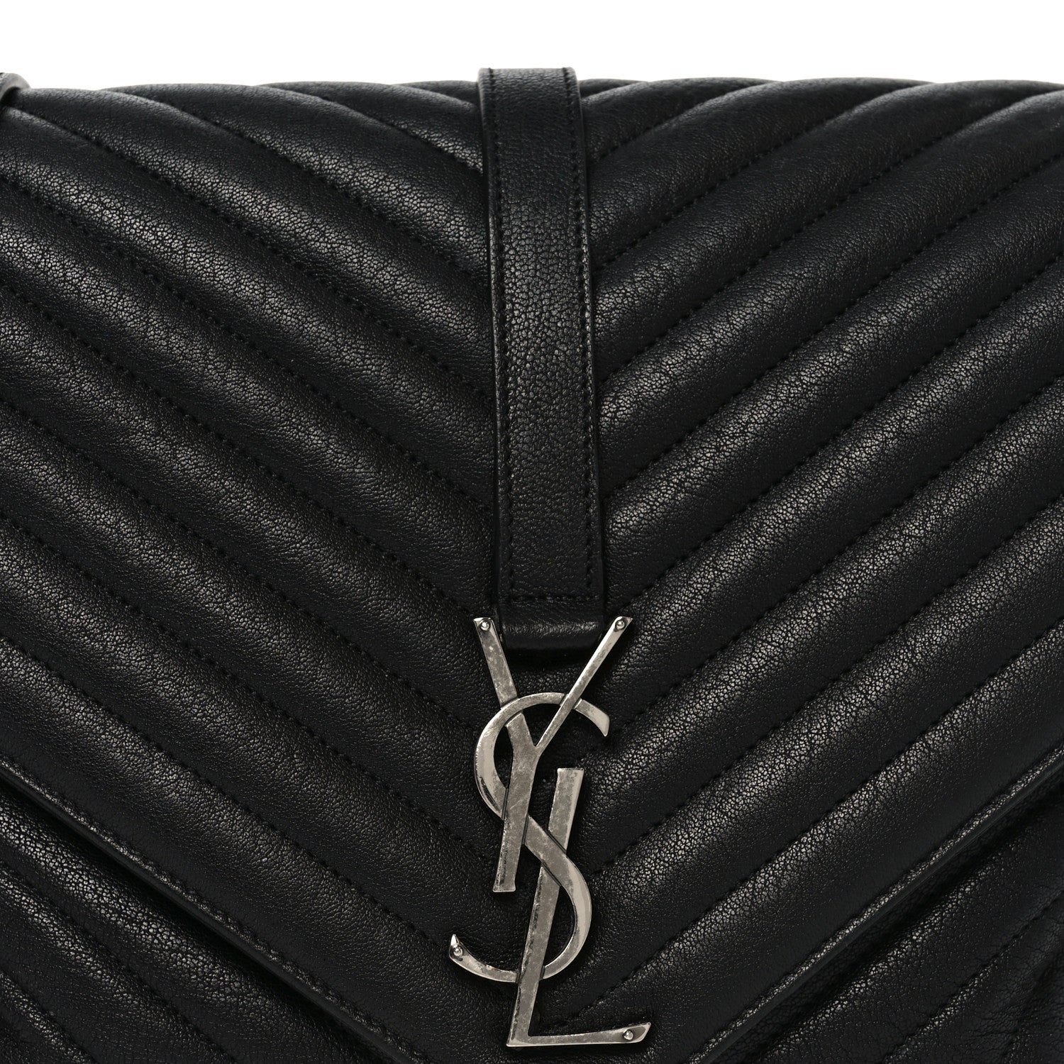 Sheepskin Matelasse Chevron Monogram Large College Bag Black