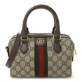 GG Supreme Monogram Textured Dollar Calfskin Web Mini Ophidia Top Handle Bag Beige Ebony New Acero