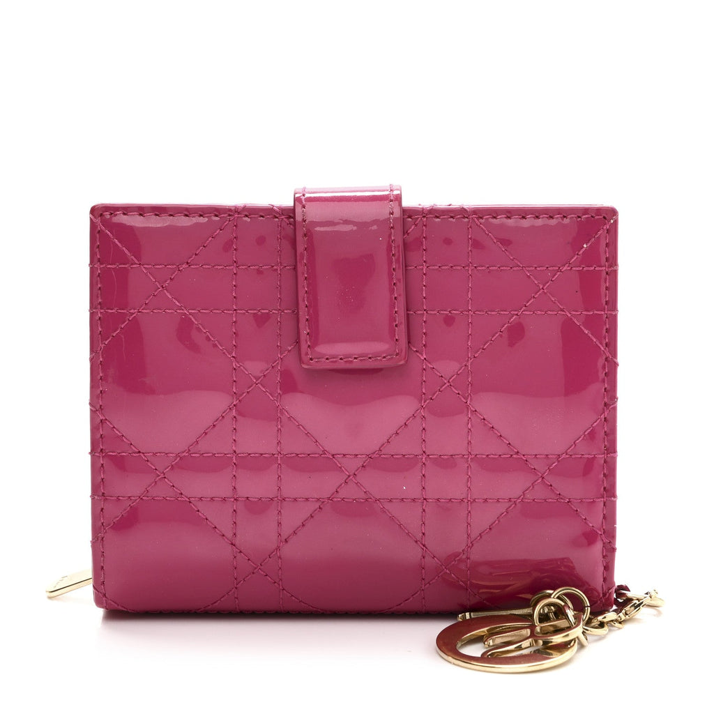 Patent Cannage Lady Dior Eden Wallet Fuchsia