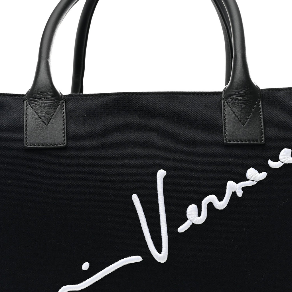 Canvas Suppler Calfskin Cabas GV Signature Tote Black