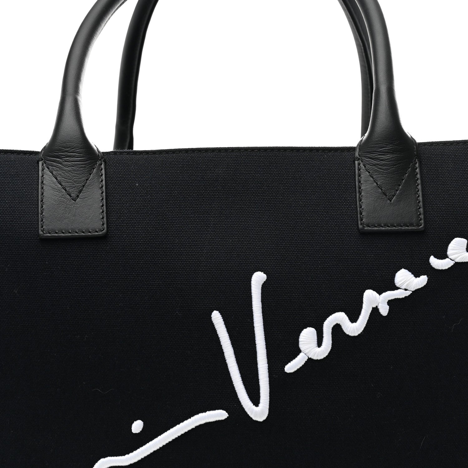 Canvas Suppler Calfskin Cabas GV Signature Tote Black