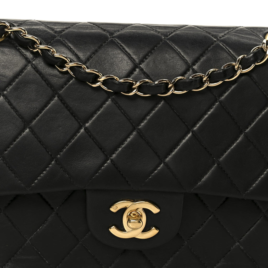 Lambskin Quilted Medium Double Flap Black