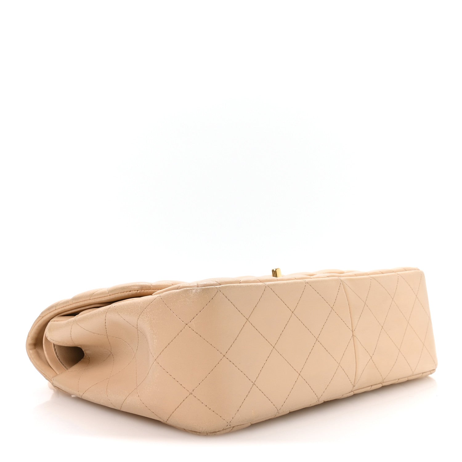 Lambskin Quilted Jumbo Double Flap Beige