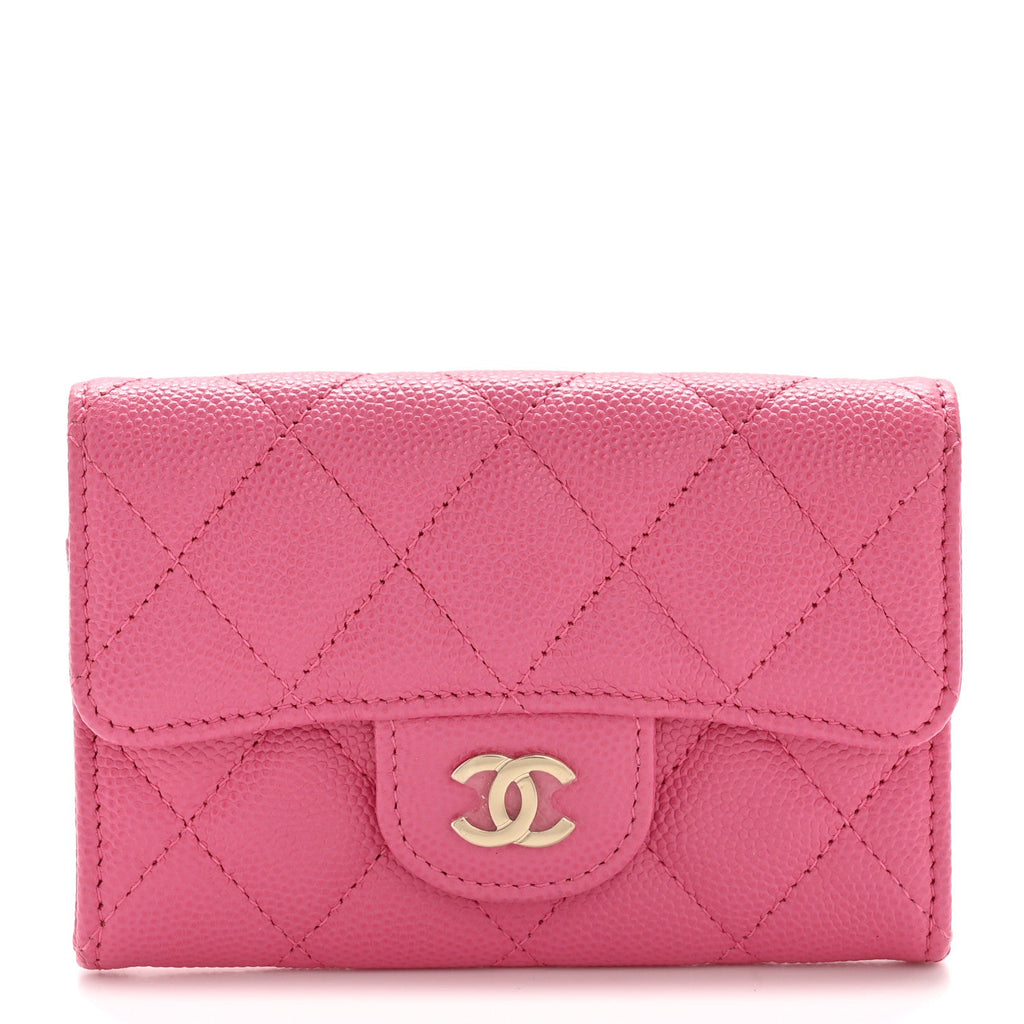 Caviar Quilted Flap  Holder Wallet Pink