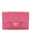 Caviar Quilted Flap  Holder Wallet Pink