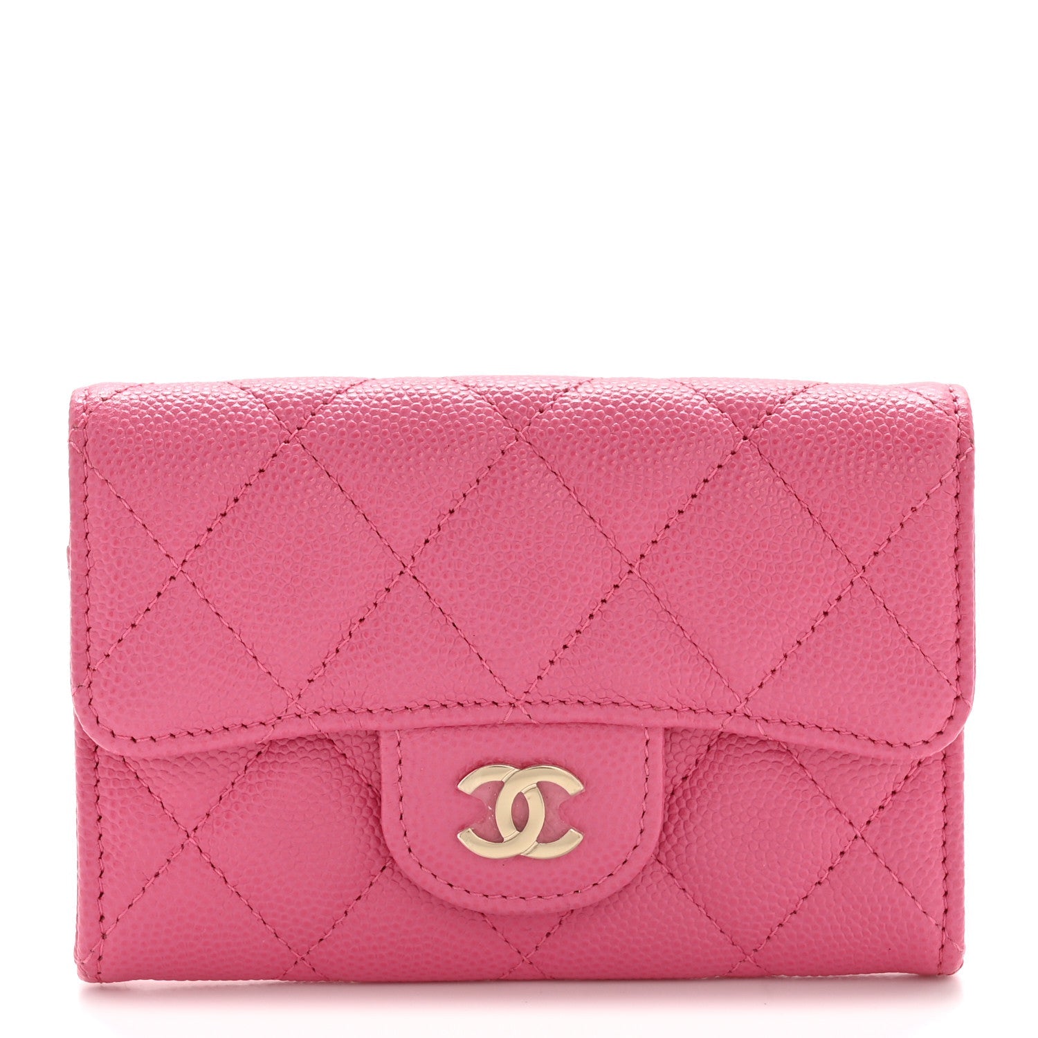 Caviar Quilted Flap  Holder Wallet Pink