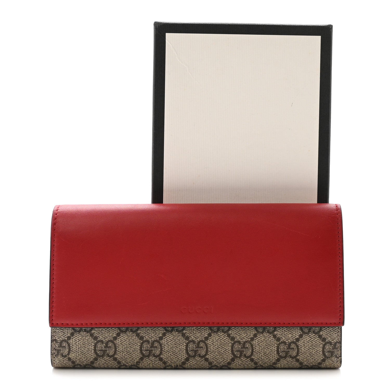 GG Supreme Monogram Calfskin Continental Wallet Beige Ebony Hibiscus Red New Rosette