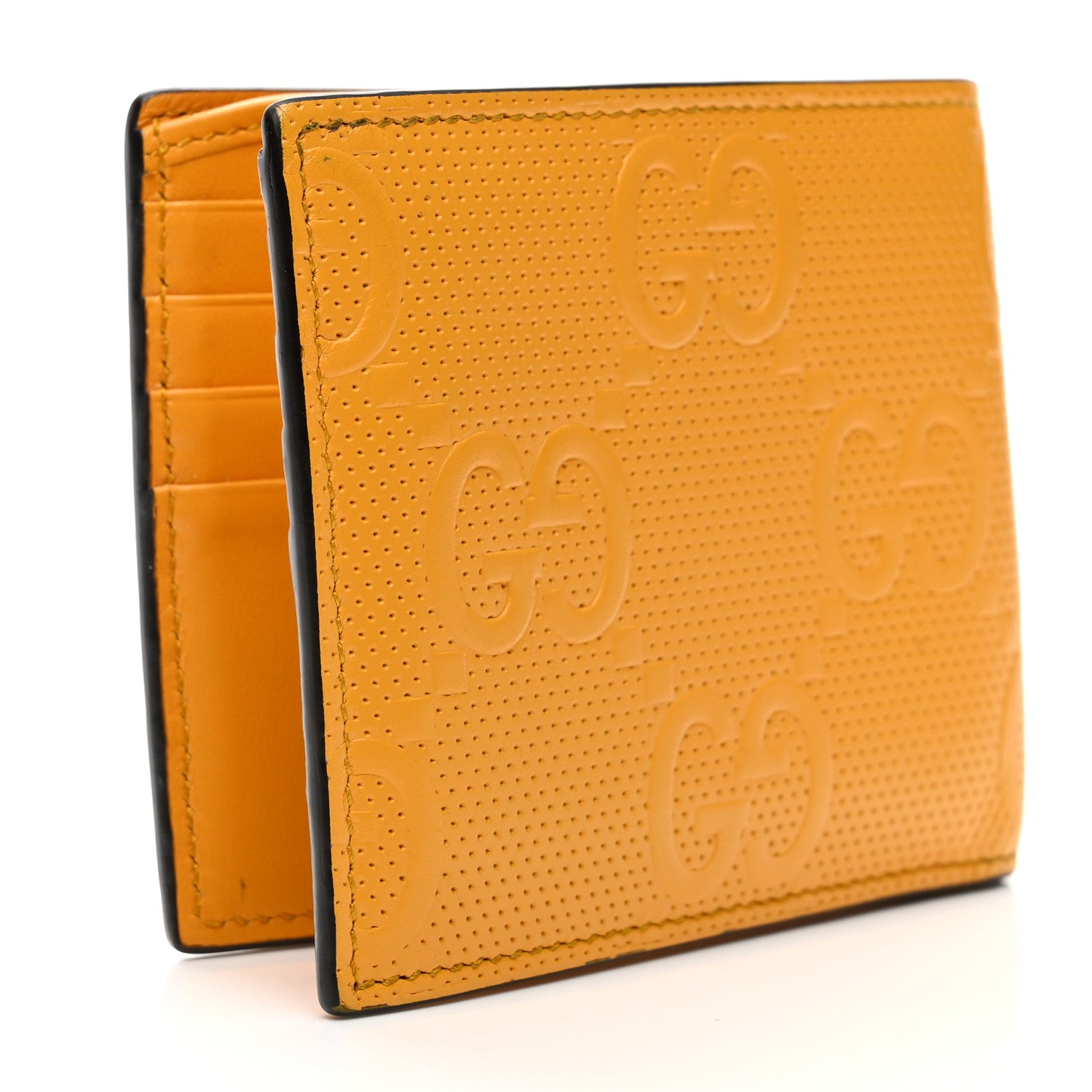 Calfskin GG Tennis Embossed Bi-Fold Wallet Yellow Tangerine