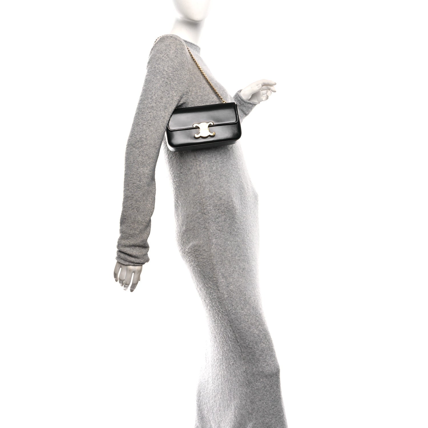 Shiny Calfskin Triomphe Shoulder Bag Black