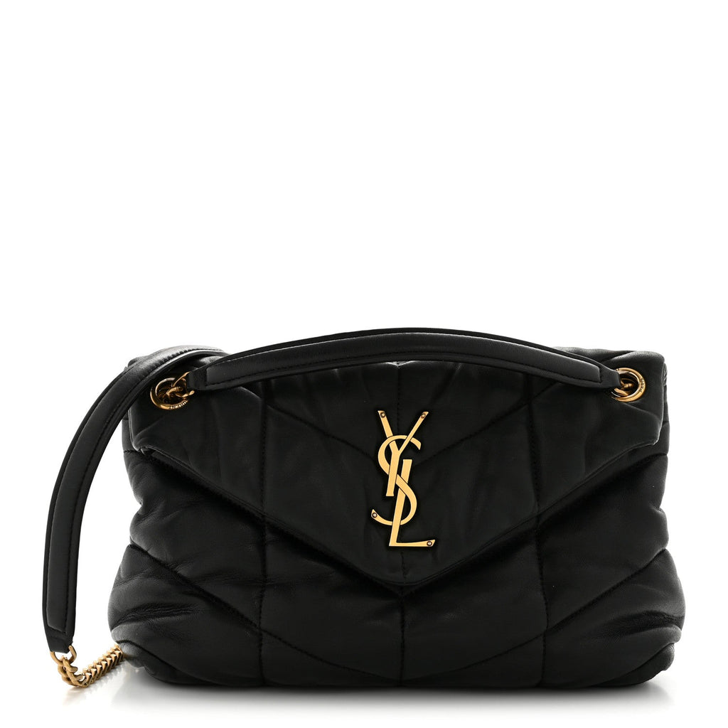 Lambskin Quilted Small Loulou Puffer Monogram Chain Satchel Black