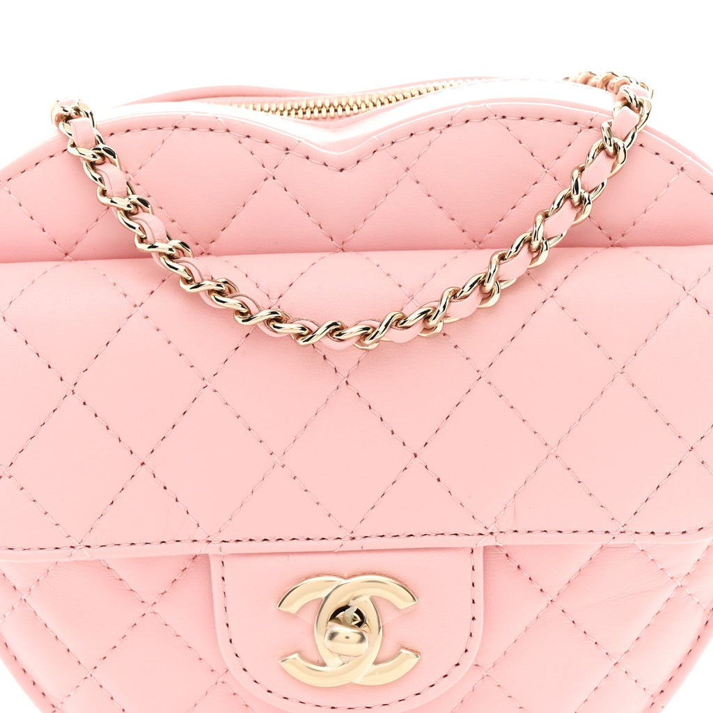 Lambskin Quilted Large CC In Love Heart Bag Light Pink