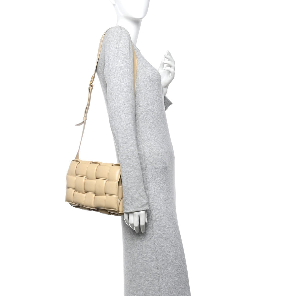 Nappa Maxi Intreccio Small Padded Cassette Crossbody Bag Porridge