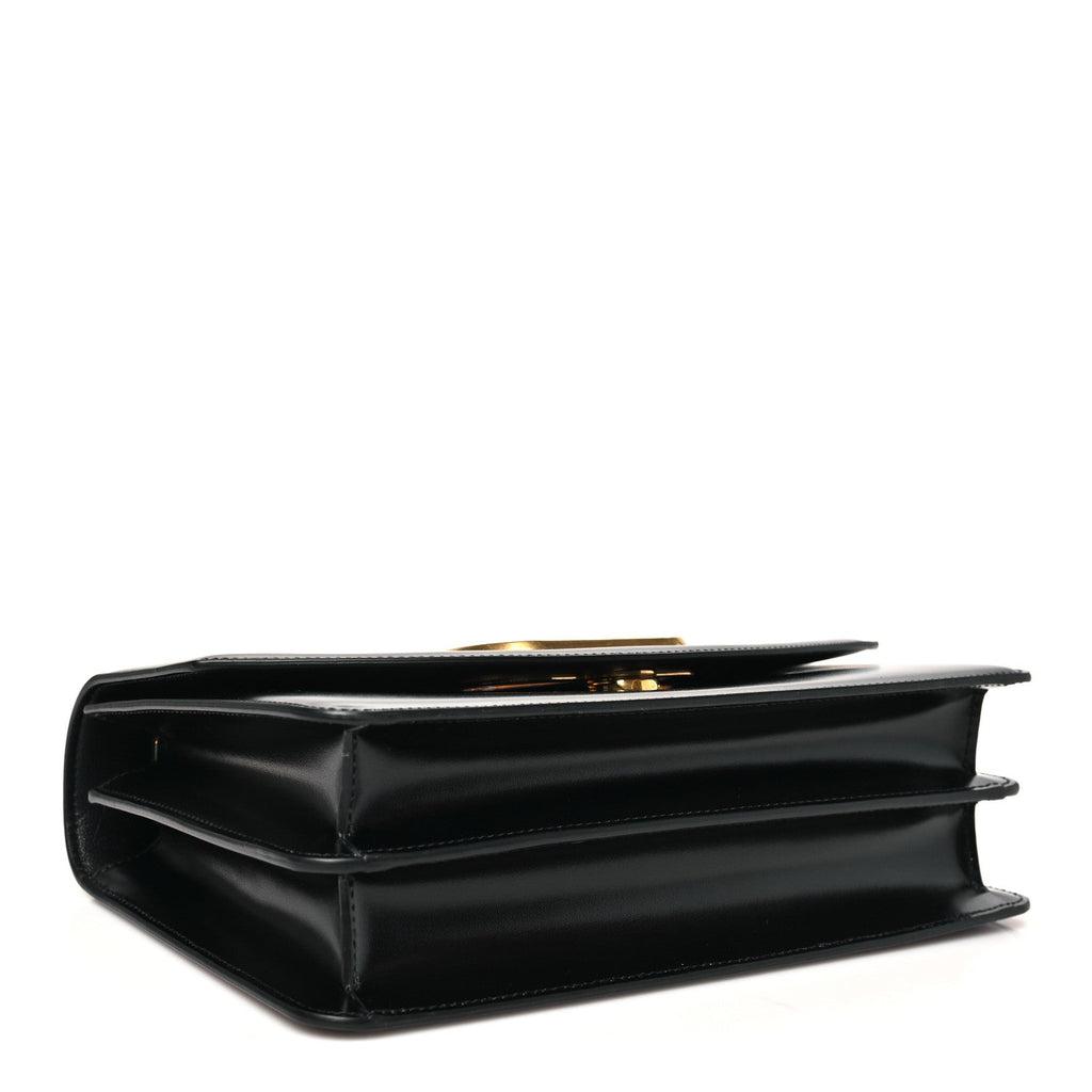 Shiny Calfskin Vain Shoulder Bag Black
