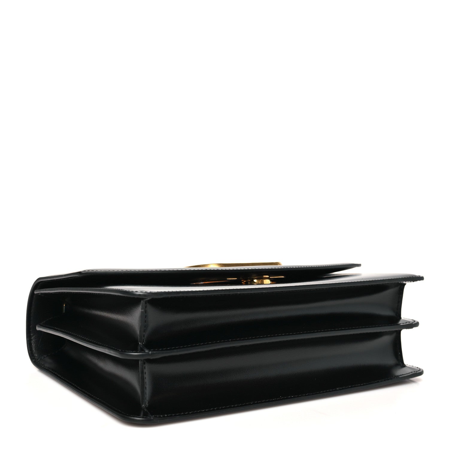 Shiny Calfskin Vain Shoulder Bag Black