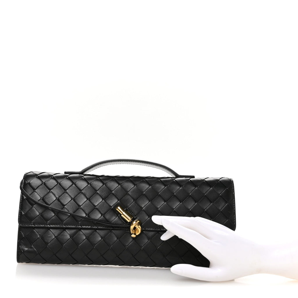 Nappa Intrecciato Long Andiamo Top Handle Clutch Black