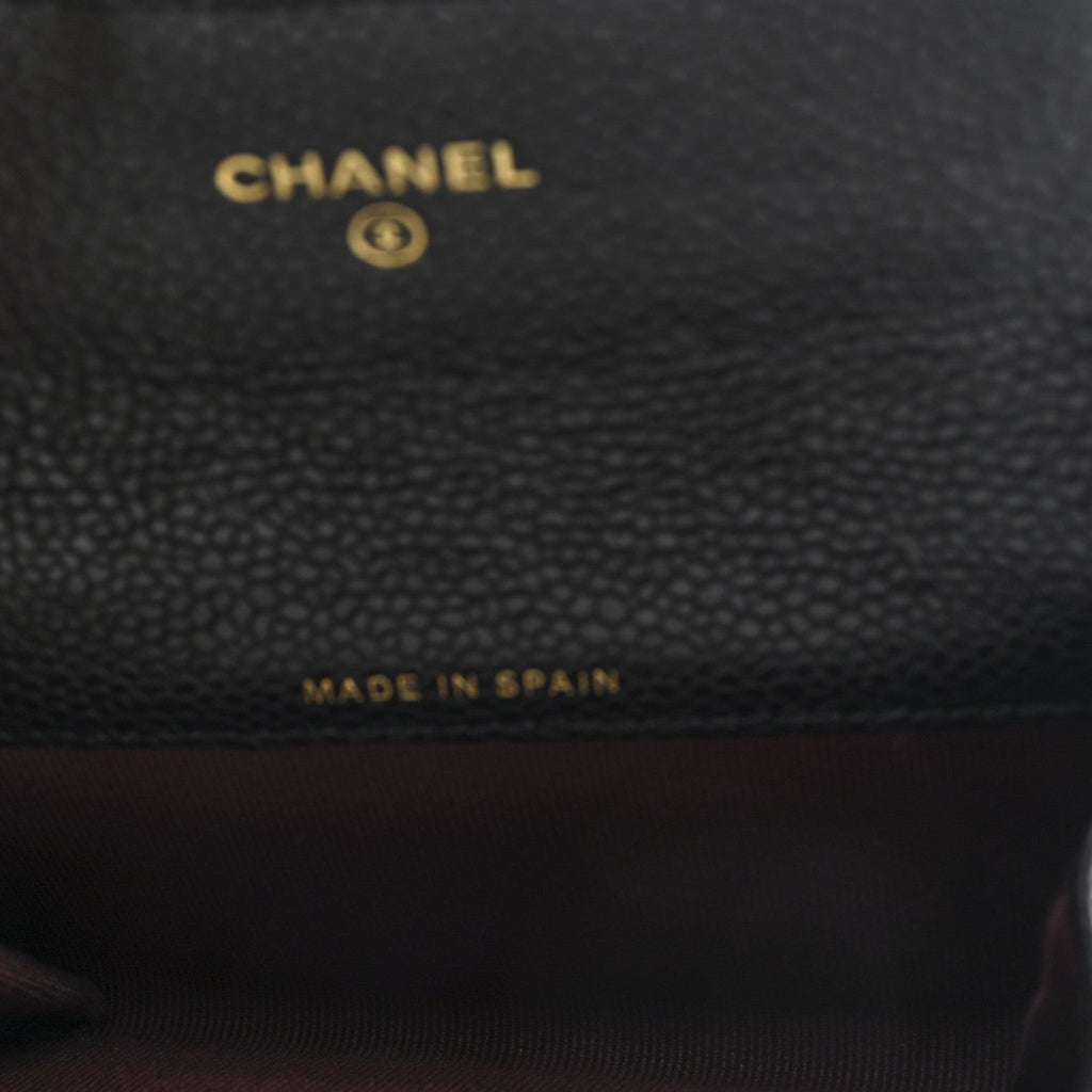 Caviar Quilted Flap  Holder Wallet Black