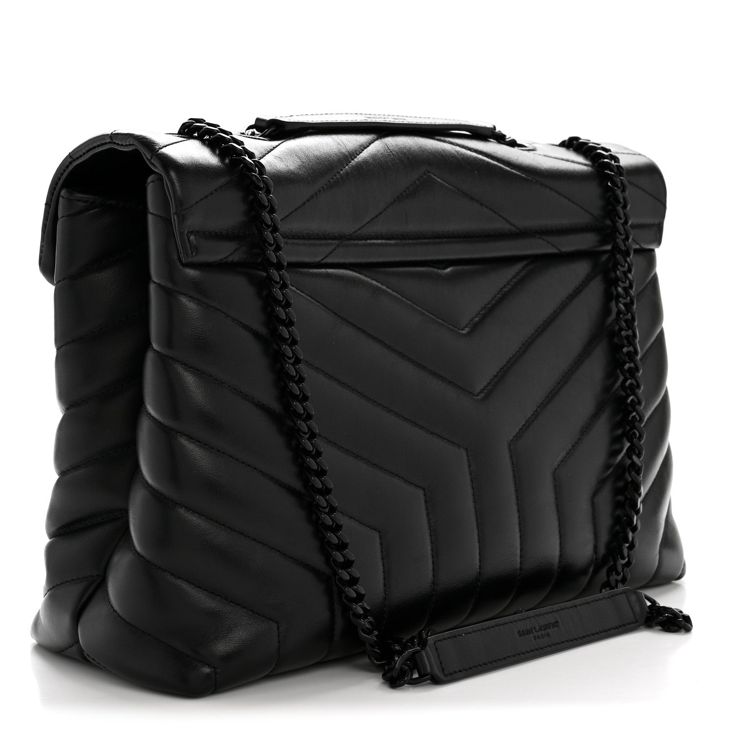 Calfskin Y Quilted Monogram Monochrome Medium Loulou Chain Satchel Black