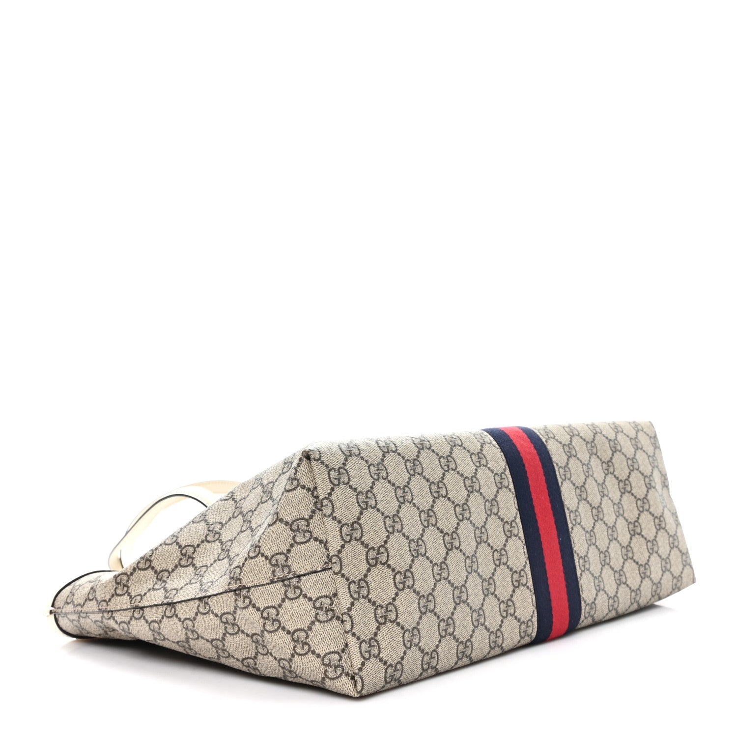 GG Supreme Monogram Textured Dollar Calfskin Web Medium Ophidia Shopping Tote Beige Ebony Mystic White