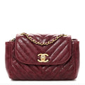 Glazed Calfskin Chevron Quilted Small Hampton Flap Burgundy