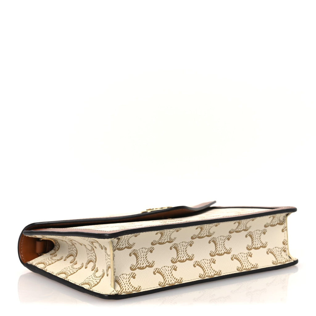 Triomphe Canvas Calfskin Maillon Wallet on Chain White