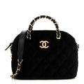 Velvet Quilted Shiny Coco Clutch With Chain Black