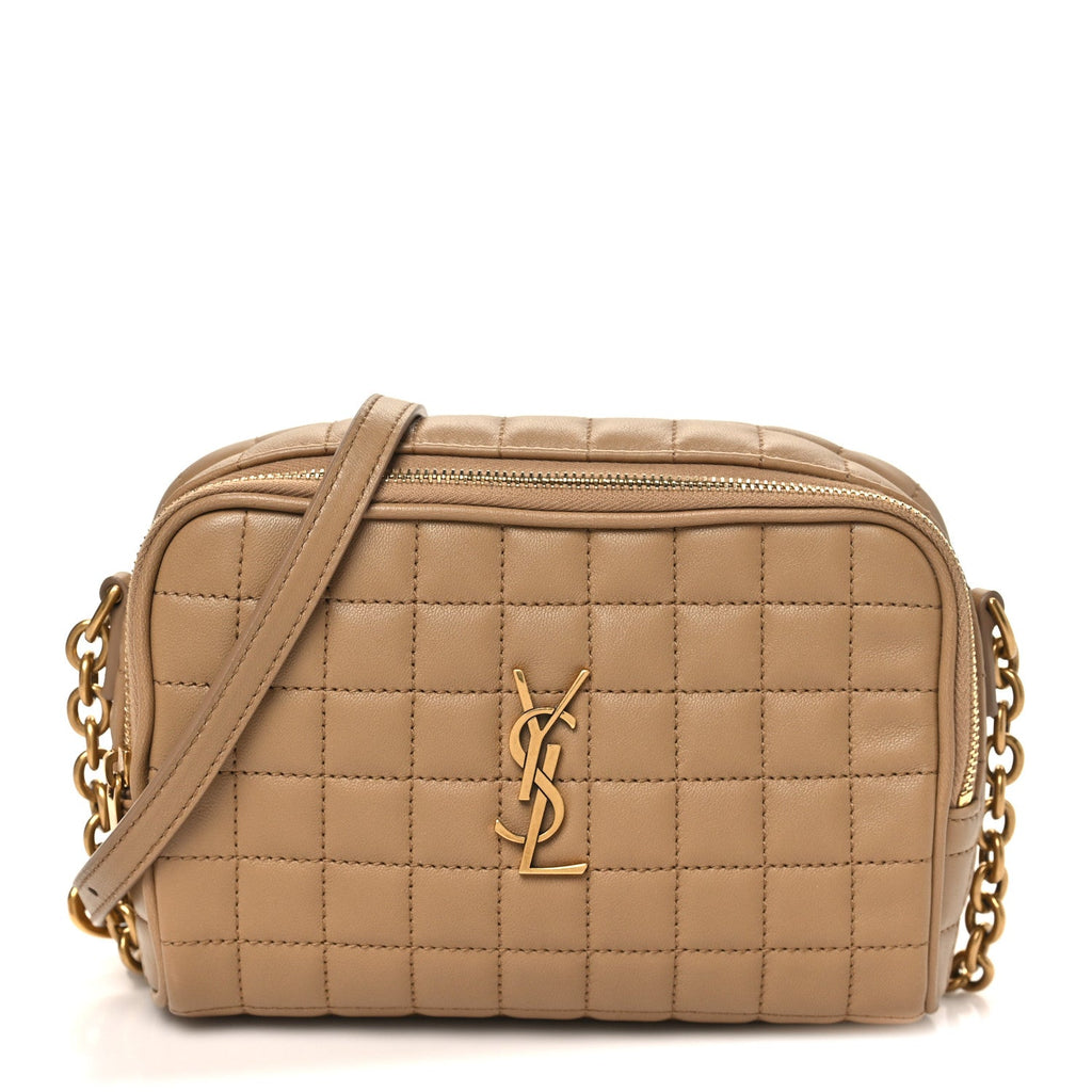 Lambskin Carre Quilted Cassandre Mini Camera Bag Natural Tan
