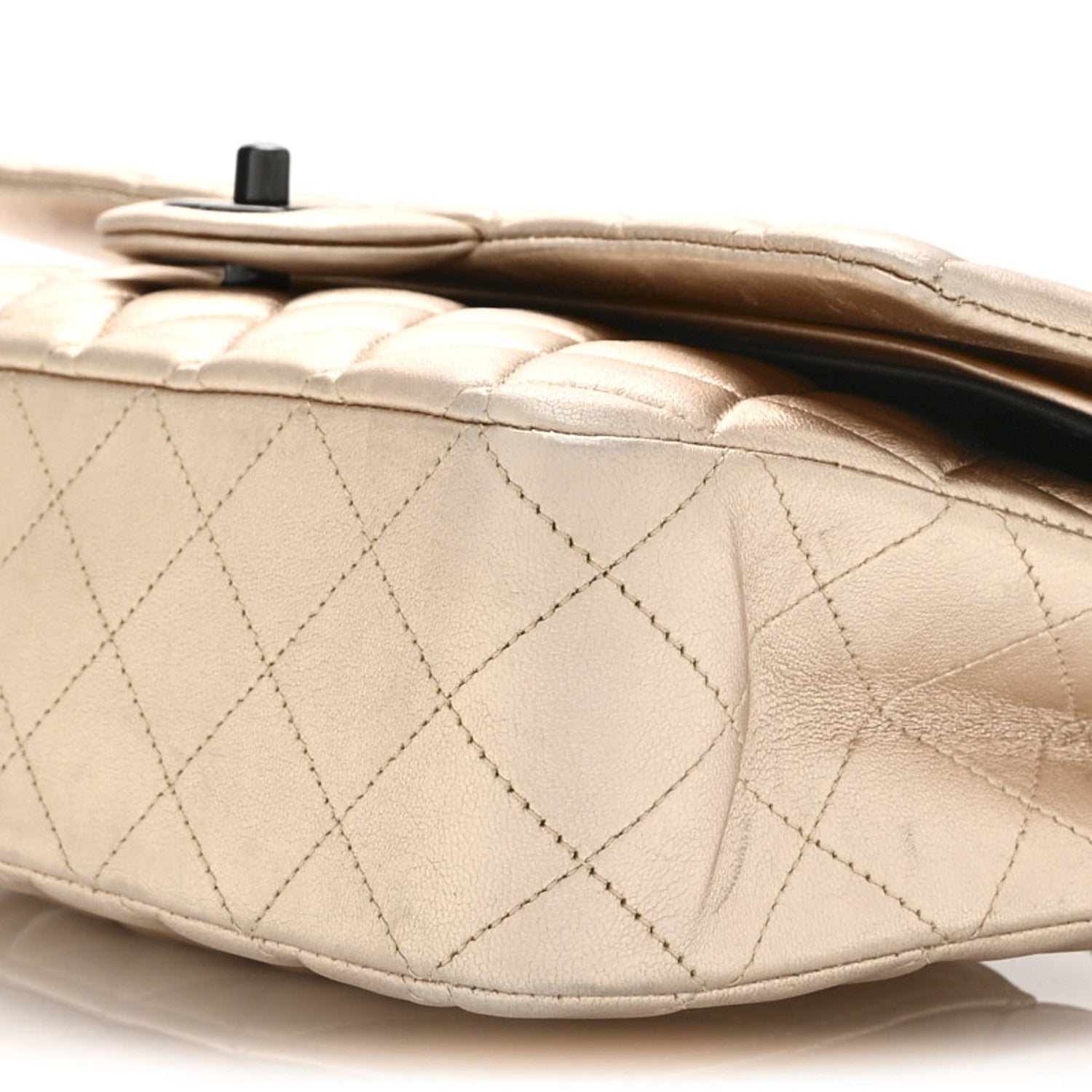 Metallic Lambskin Quilted Medium Double Flap Gold Black