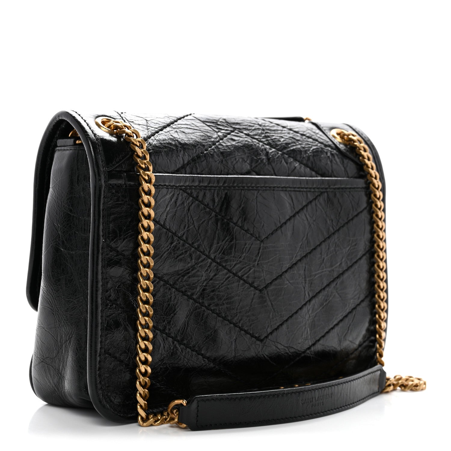 Crinkled Lambskin Matelasse Monogram Baby Niki Chain Satchel Black