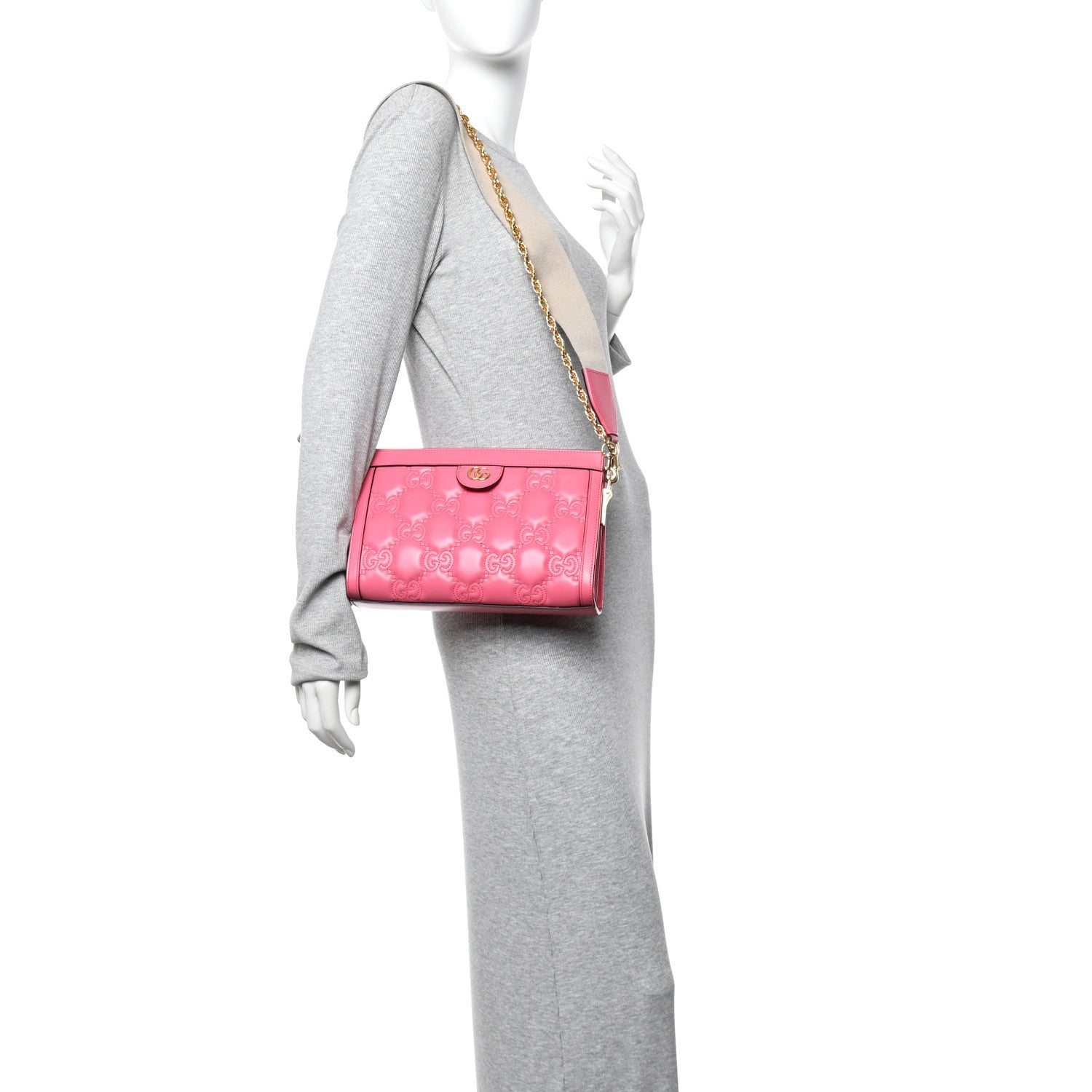 Calfskin GG Matelasse Small Slim Chain Shoulder Bag Rhodamine Pink Natural