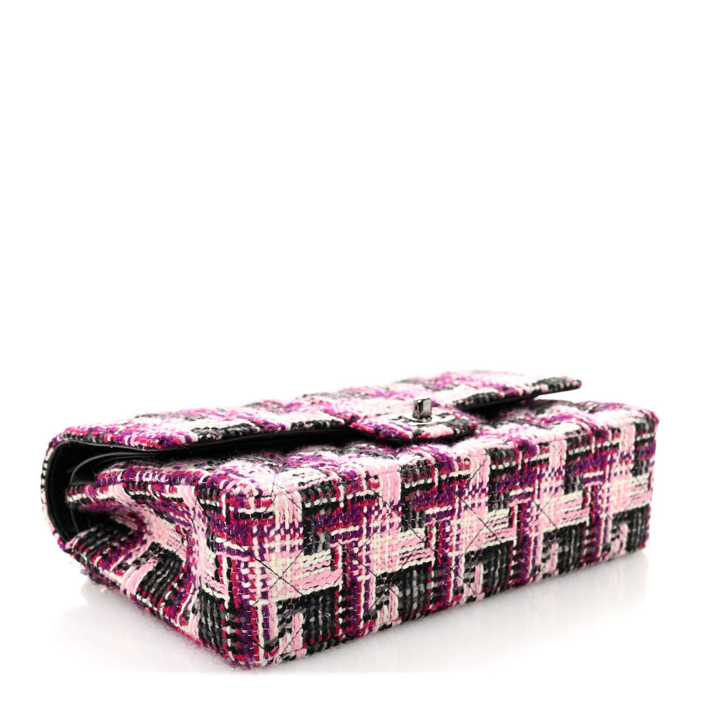 Tweed Quilted Medium Double Flap Pink Black