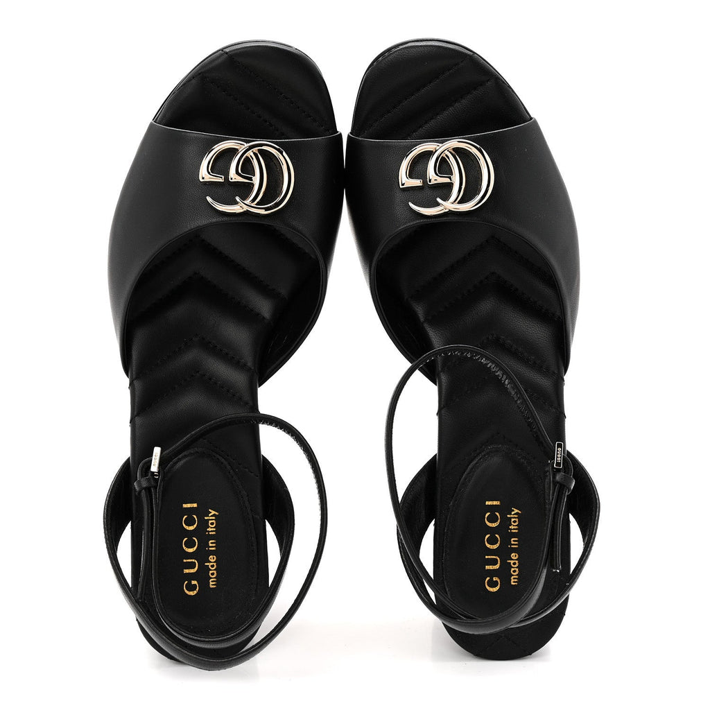 Calfskin GG Charlotte Ankle Wrap 30/85mm Platform Sandals 37.5 Black