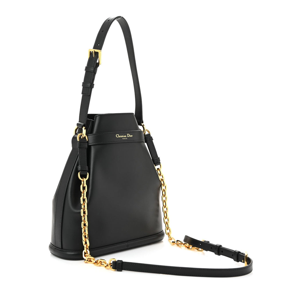 Calfskin CD Embossed Medium C'est Chain Bucket Bag Black