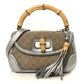 Monogram Metallic Calfskin Medium New Bamboo Top Handle Bag Silver Beige