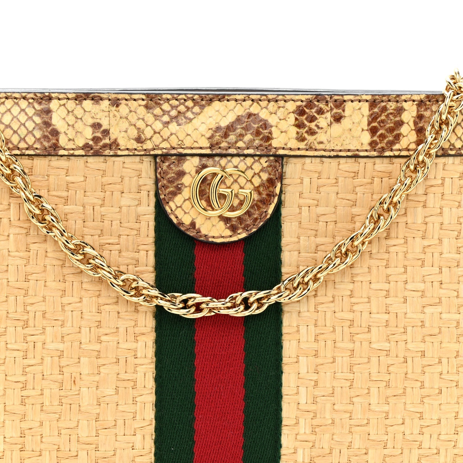 Raffia Elaphe GG Small Ophidia Chain Shoulder Bag Natural Cream Brown