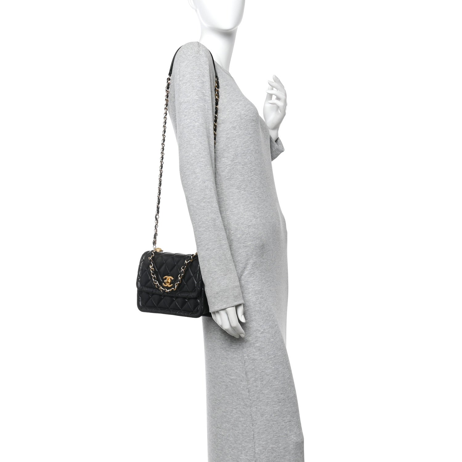 Shiny Lambskin Quilted Mini Flap Black