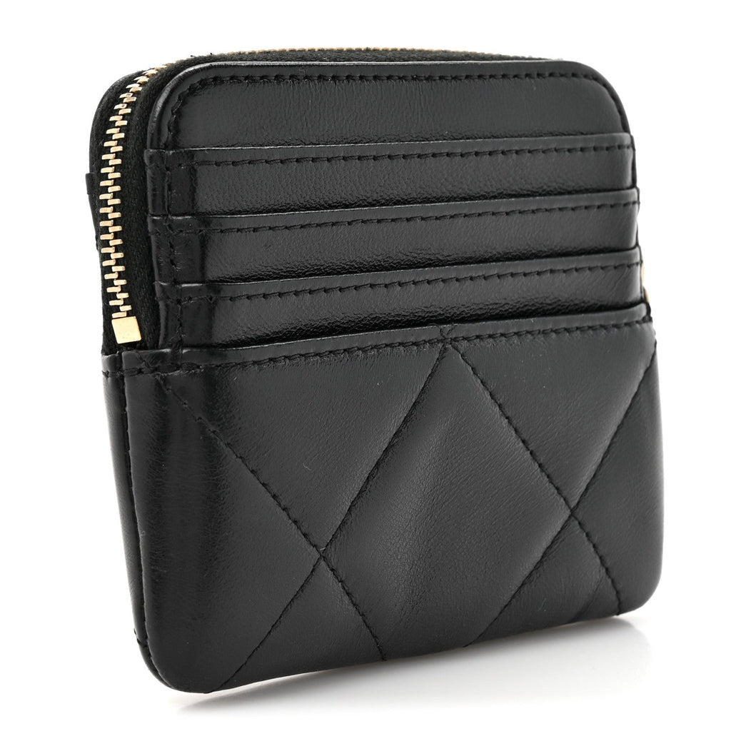Lambskin Quilted Chanel 19 Zip  Holder Wallet Black