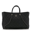 Caviar Quilted Large Coco Handle Shopping Tote Black