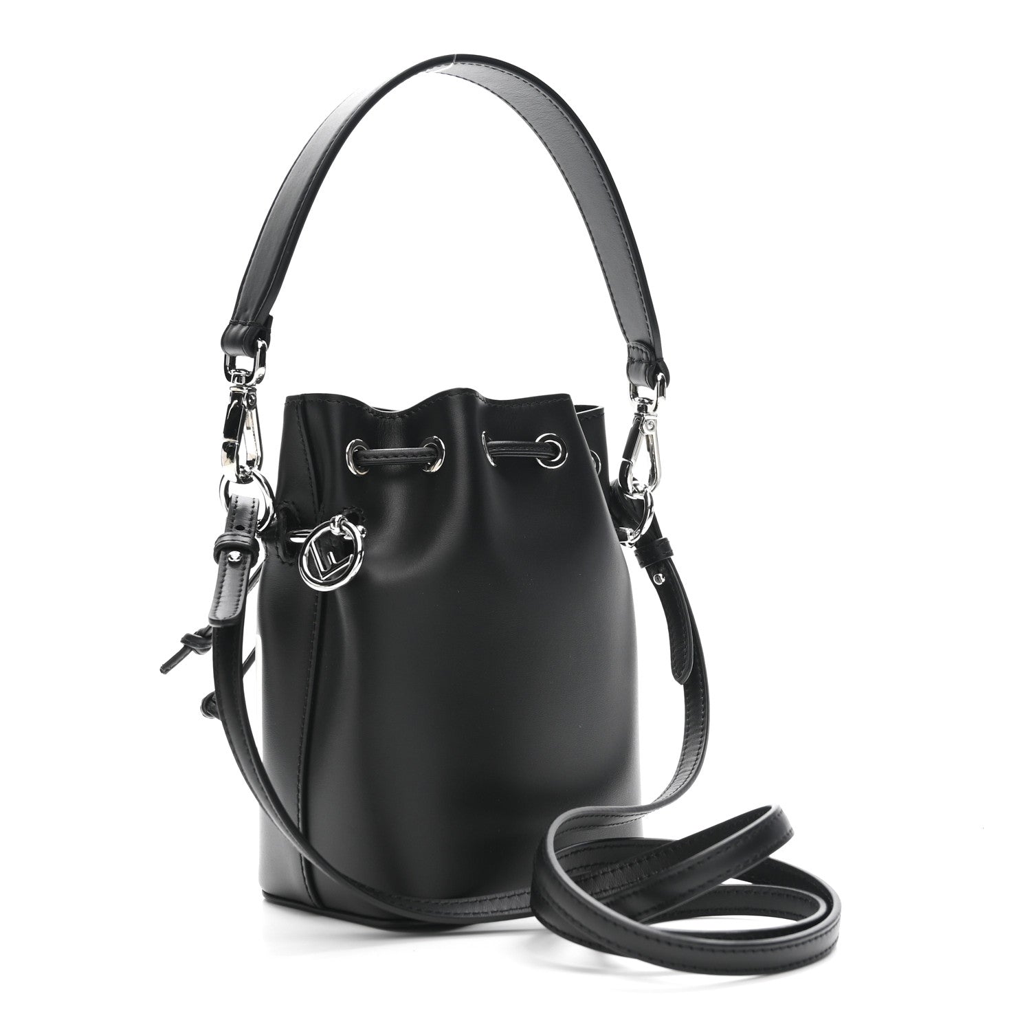 Vitello King F is Fendi Logo Embossed Mini Mon Tresor Bucket Bag Black