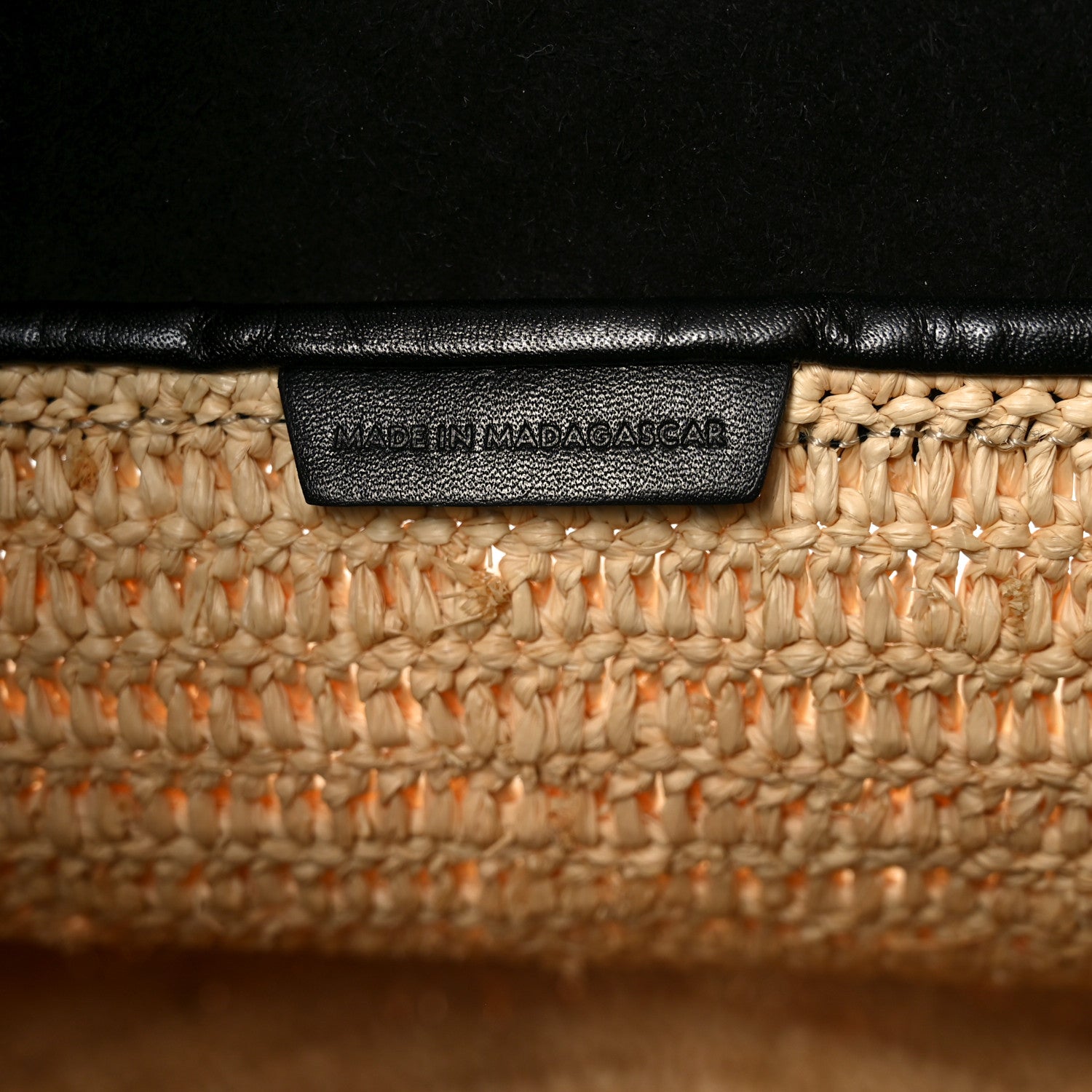 Raffia Calfskin Basket Bag Natural Black