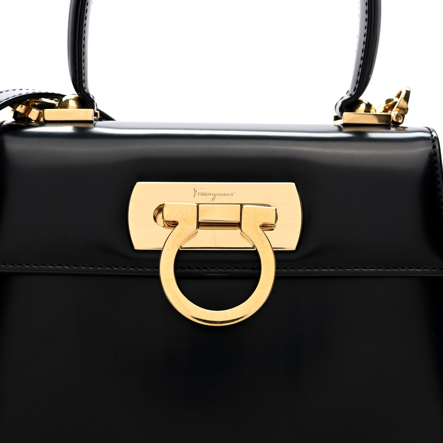 Hammered Calfskin Small Iconic Top Handle Bag Black