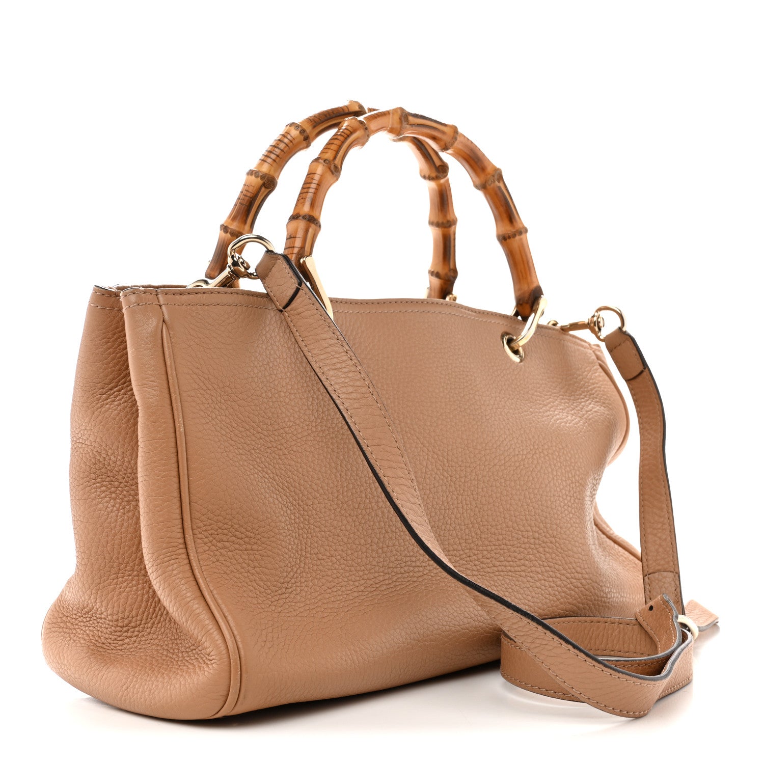 Pebbled Calfskin Medium Bamboo Shopper Tote Camelia