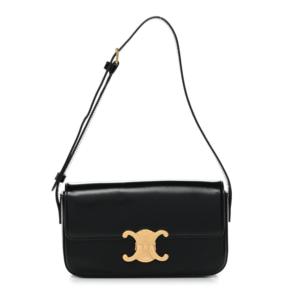 Shiny Calfskin Triomphe Shoulder Bag Black