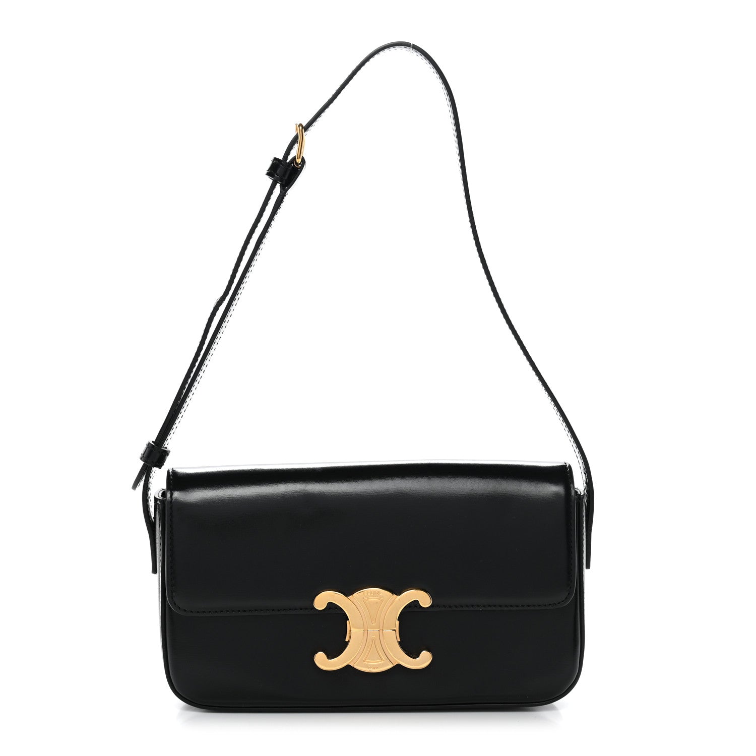 Shiny Calfskin Triomphe Shoulder Bag Black
