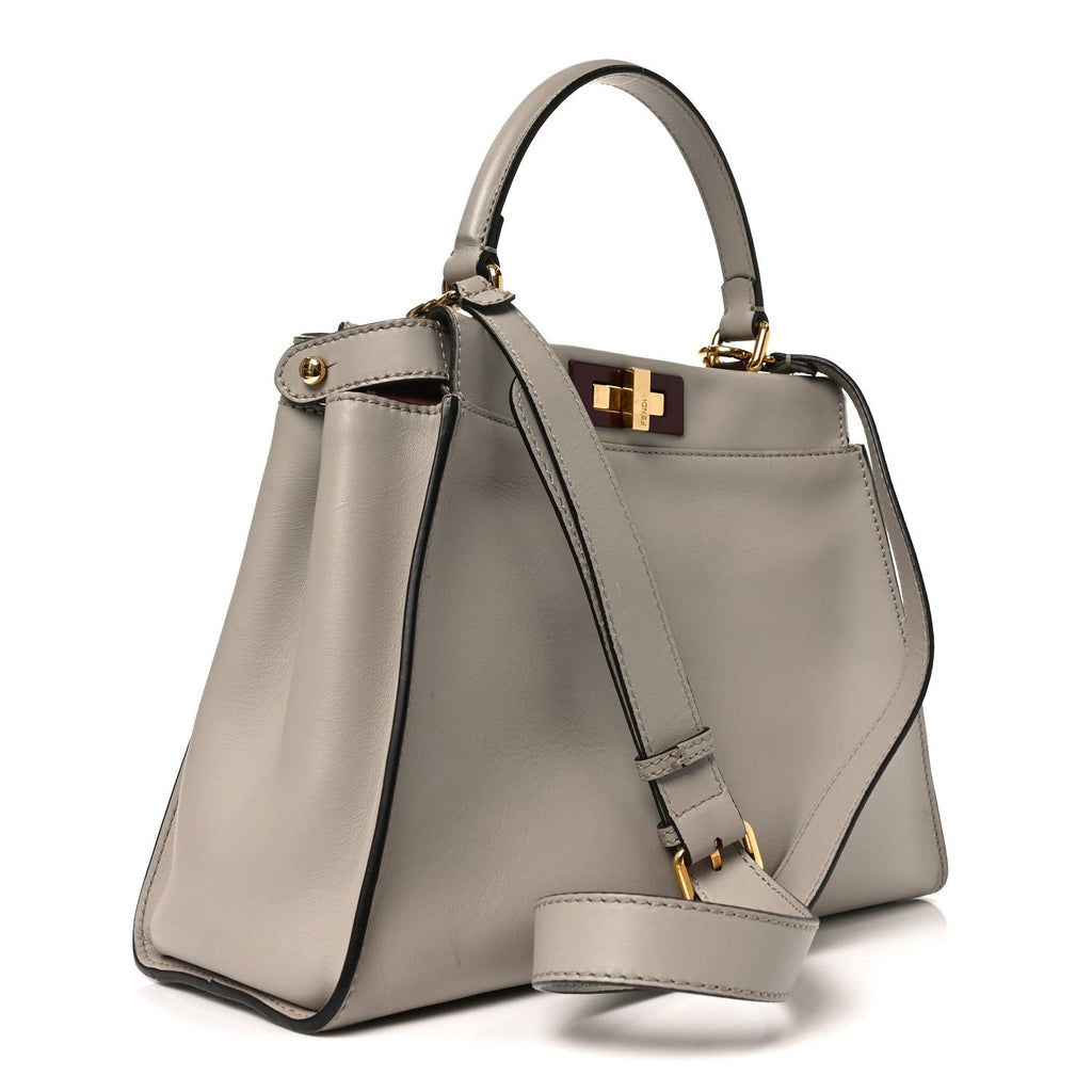 Vitello Seta Shiny Nappa Medium Peekaboo Iconic Satchel Grigio Polvere Bois de Rose